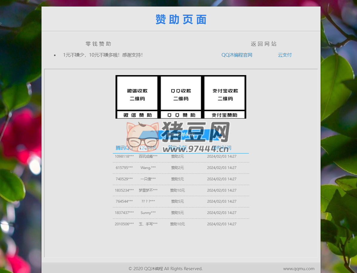 漂亮的贊助打賞單頁 HTML 源碼