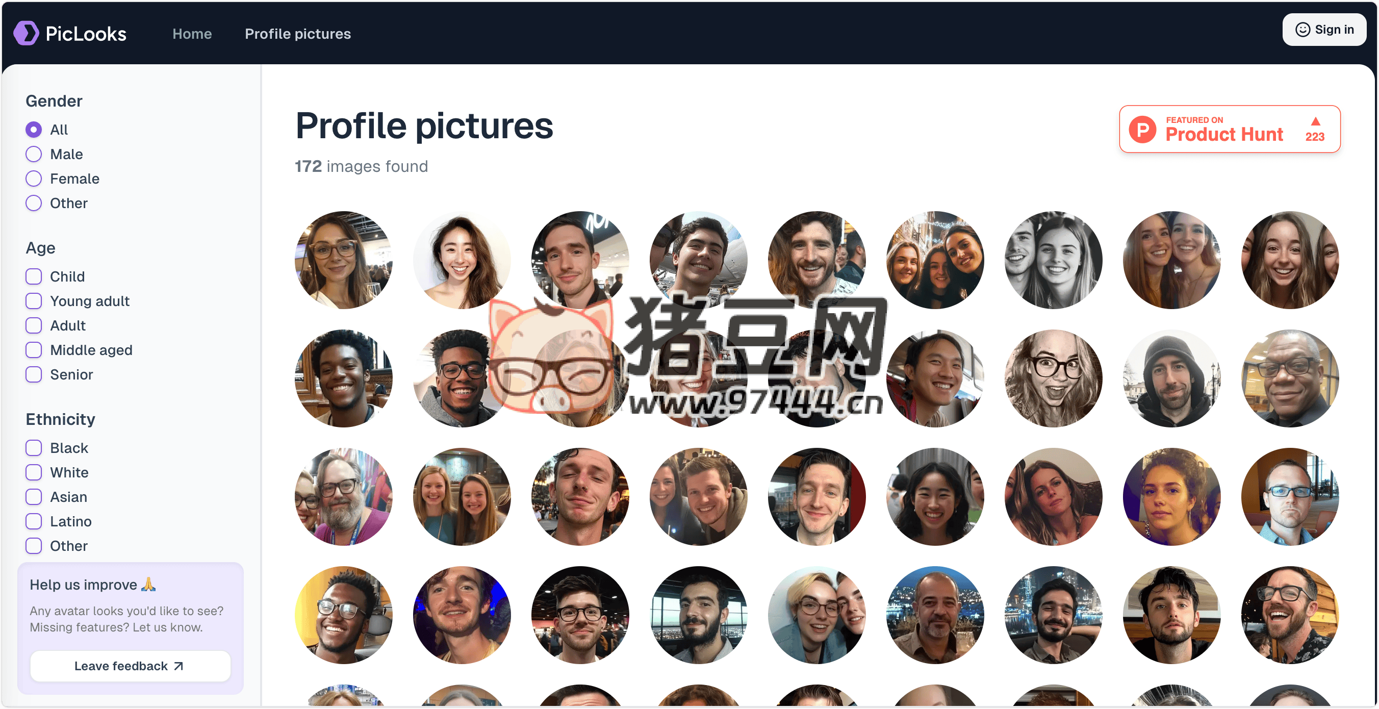 PicLooks：AI 在線生成免費個人頭像圖庫