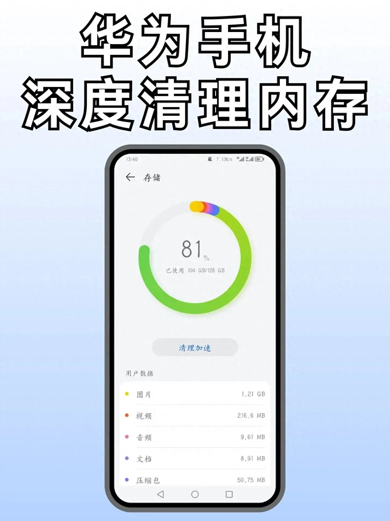 華為手機(jī)用久卡頓，趕緊給內(nèi)存深度清理，減負(fù)之后再流暢用三年
